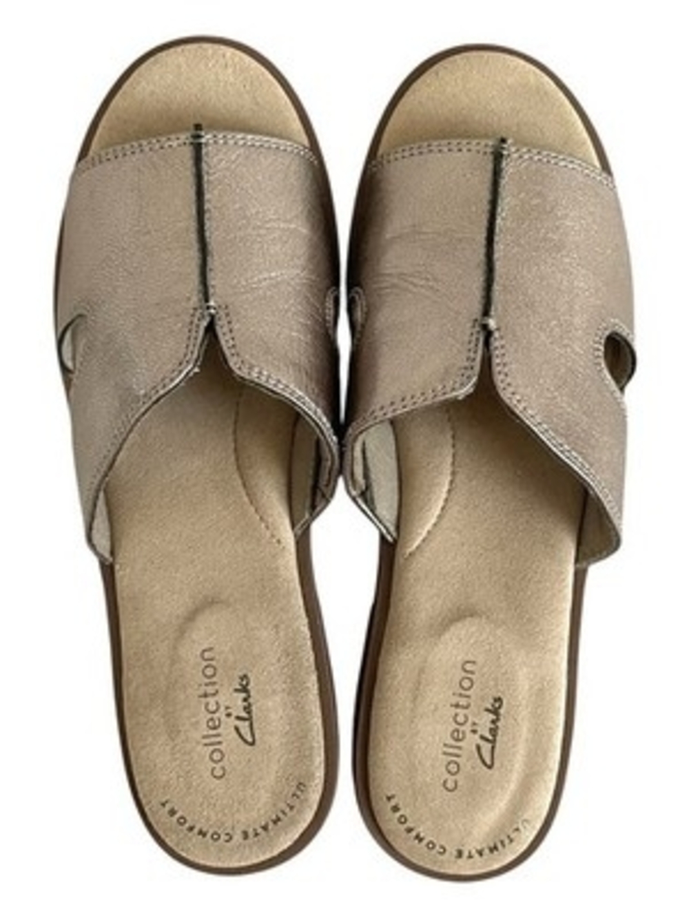 Clarks Collection Declan Flo Metallic Leather Slide Sandals Womens Sz 6 Comfort - Picture 4 of 5